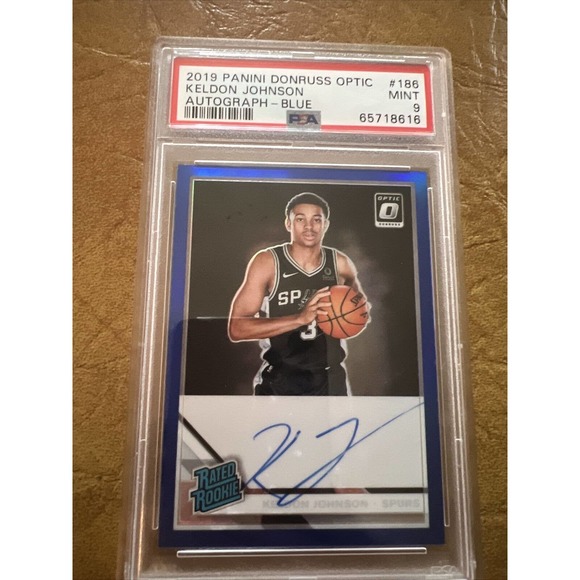 Keldon Johnson 2019 Optic #186 Rated Rookie Signatures  Keldon Johnson Rated Rookie Auto /49 Blue PSA 9 2019-20 Donruss Optic RC